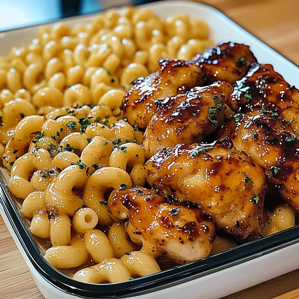 Honey Garlic Butter Chicken with Mac & Cheese